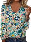 Blusa ZOCANIA Bohemian Floral com botões e decote em V para mulheres Blusa ZOCANIA Bohemian Floral com botões e decote em V para mulheres