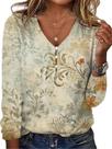 Blusa ZOCANIA Bohemian Floral com botões e decote em V para mulheres Blusa ZOCANIA Bohemian Floral com botões e decote em V para mulheres