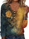 Blusa ZOCANIA Bohemian Floral com botões e decote em V para mulheres