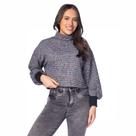 Blusão Cropped Feminino Rovitex Gola Alta Colorido Preto