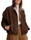 Blusão Yegthou Faux Suede Bomber para mulher, café, tamanho L Blusão Yegthou Faux Suede Bomber para mulher, café, tamanho L