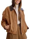Blusão Yegthou Faux Suede Bomber para mulher marrom tamanho S Blusão Yegthou Faux Suede Bomber para mulher marrom tamanho S