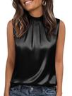 Blusas de camisola para mulheres Funlingo Silk Satin, sem mangas, pretas Blusas de camisola para mulheres Funlingo Silk Satin, sem mangas, pretas