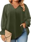 Blusas de chiffon femininas Eytino plus size de manga comprida com decote em V 2X