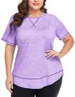Blusas de treino COOTRY Plus Size para mulheres de manga curta roxas