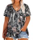 Blusas femininas CARCOS plus size, camuflagem de verão, decote em V, verde, cinza