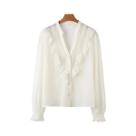 Blusas Femininas Vintage de Chiffon com Babados - Estilo Primavera