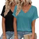 Blusas HOTOUCH de verão com decote em V e manga curta para mulheres, pacote com 2 unidades GG