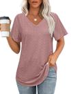 Blusas OFEEFAN Summer Loose Fit, decote em V, bainha curva, rosa escuro, 3GG Blusas OFEEFAN Summer Loose Fit, decote em V, bainha curva, rosa escuro, 3GG