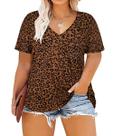 Blusas plus size TIYOMI com decote em V, camisas básicas com estampa de leopardo, 5GG