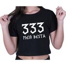 Blusinha Cropped Algodão Rock Metal 333 Meio Besta Meme Blusinha Cropped Algodão Rock Metal 333 Meio Besta Meme