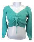 Blusinha Cropped Feminina Tricot Manga Longa Blogueirinha
