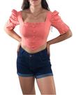 Blusinha Cropped Manga Princesa Moda Blogueira -
