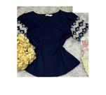 Blusinha Feminina Social Moda Evangelica Elegante Bordada Nas Mangas Adulto Poliester Do P ao GG Cores Variadas