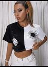 Blusinha kroped preto e branco sol e lua ou cobra Blusinha kroped preto e branco sol e lua ou cobra