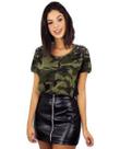 Blusinha T-shirts Feminina Camuflada Militar Com Pedraria