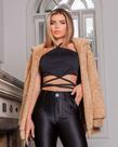 Blusinha Top Crop Malha canelado Com Amarração Cintura X Blusinha Top Crop Malha canelado Com Amarração Cintura X
