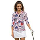 Boatee Camisa Esportiva Feminina Manga 3/4 Estrelas Patrióticas