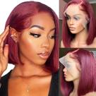 Bob Wig VCVVCV 99j Burgundy Human Hair 13x6 HD Lace 25cm