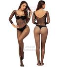 Body Arrastão Strass Lingerie Macacão Manga Longa Brilhante anita juju salimeni panicat - JPLUXO