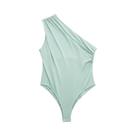 Body Assimétrico Franzido Feminino - Um Ombro, Alças Largas e Botão de Pressão - Moda Sexy