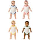 Body Bebê Branco Acabamento Colorido, Malha, ideal para Sublimação e Personalização.
