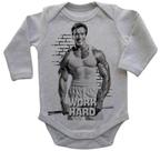 Body Bebe Infantil Roupa Crianca Arnold Schwarzenegger Work Hard Croos Fit Academia Maromba