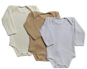 Body Bebê Kit 3 Peças Manga Longa Suedine 100% Algodão Liso Unissex