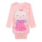 Body Bebê Kukiê Gatinha e Strass Cotton ML Rosa - 70453 Body Bebê Kukiê Gatinha e Strass Cotton ML Rosa - 70453