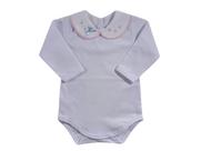 Body Bebê Menina Bordado Flor e Laço - Rosa com Azul