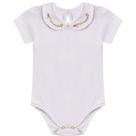 Body bebe menina com gola boneca bordada em cotton tamanho p ao gg branco