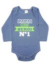 Body Bebê ML (P/M/G) - Papai Meu Herói - Barato Bebê - Azul Royal