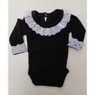 Body Bebê Preto Manga Longa com Renda