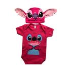 Body Bebê Stitch Lilo com touca Rosa