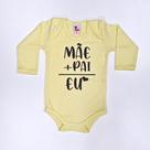 Body Bebê Suedine Manga Longa Amarelo Mãe Pai Eu