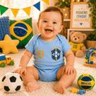 Body Bebe Temático Copa Do Mundo Seleção Brasil Mêsversario -