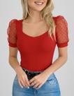 Body Blusa Blusinha Manga Curta Tule Bolinha Feminino Decote