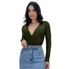 Body Blusa Feminina Manga Longa Transpassado Decote Cruzado Body Blusa Feminina Manga Longa Transpassado Decote Cruzado