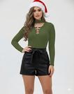Body Blusinha Manga Longa Gola Choker Canelado Decote Argola
