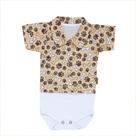 Body camisa curto de bebê em tricoline love my pet bege Body camisa curto de bebê em tricoline love my pet bege