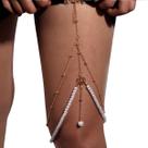 Body Chain Corrente Coxa Strass Dourado Pérolas Feminino -