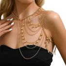 Body Chain Gold Multi-Layer Tassel Shoulder, acessório moderno