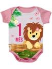 Body de Bebê Manga Curta Mesversario Primeiro Mês Safari Rosa