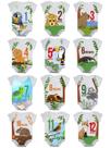 Body de Bebê Mesversario Safari Fauna Brasileira Kit Com 12 Bodies de 1 a 12 Meses
