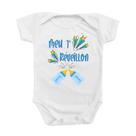 Body de Bebê Roupinha Meu Primeiro Reveillon Mamadeira Estrela Temático Festas Menino Azul Frase