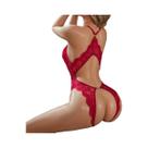 Body De Renda Sem Entrepernas, Lingerie Sexy Feminina, Sutiã Aberto Com Decote V Profundo, Roupa De