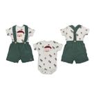 Body e Shorts Suspensório Bebê Menino Suedine Verde Upi Uli