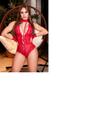 Body em renda com detalhes em recorte vermelho . Garota veneno