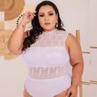 Body em renda plus size em lycra branco veste 50 e 52