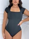Body Feminino Collant Manga Curta Com Fecho Decote Qradrado Body Feminino Collant Manga Curta Com Fecho Decote Qradrado